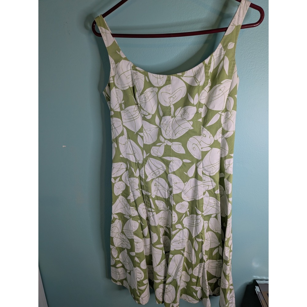 Jones Studio Lime Green White Floral Rose Fit Flareโ Dress Sleeveless Scoop